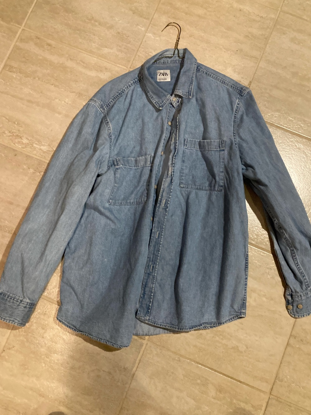 Zara Men's Light Blue Denim Shirt - XL